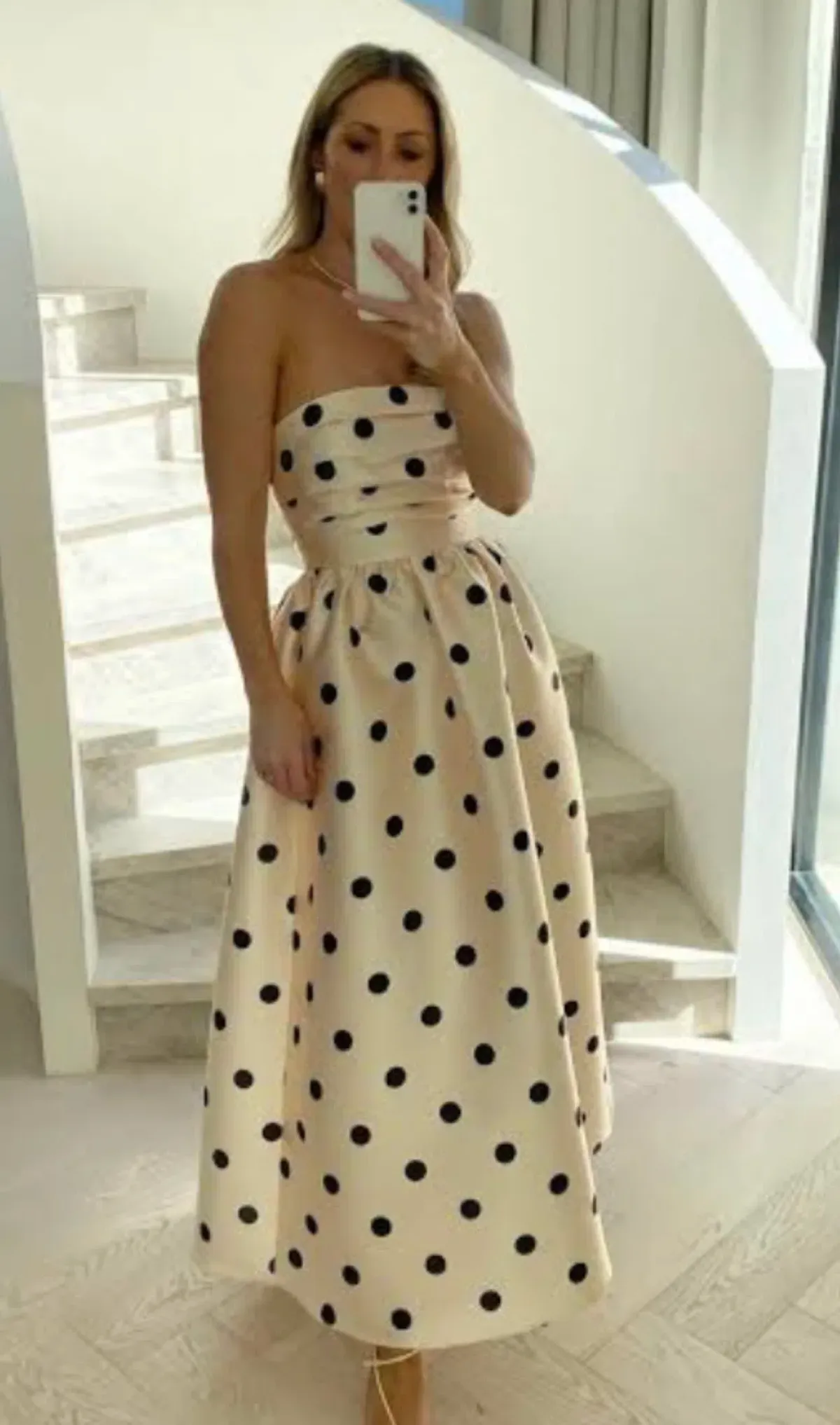 Dottie strapless midi polka dot dress - Image 1