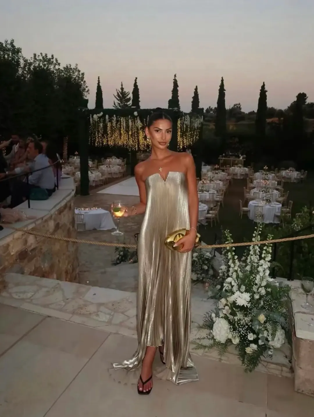 Líder Black Tie Gown size 6 Gold Shimmer for rent on The Volte - main image