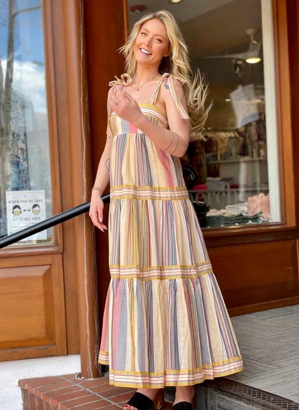 Zimmermann Mae Tie Shoulder Dress Multi Stripe Size 0 / AU 8 - Image 2