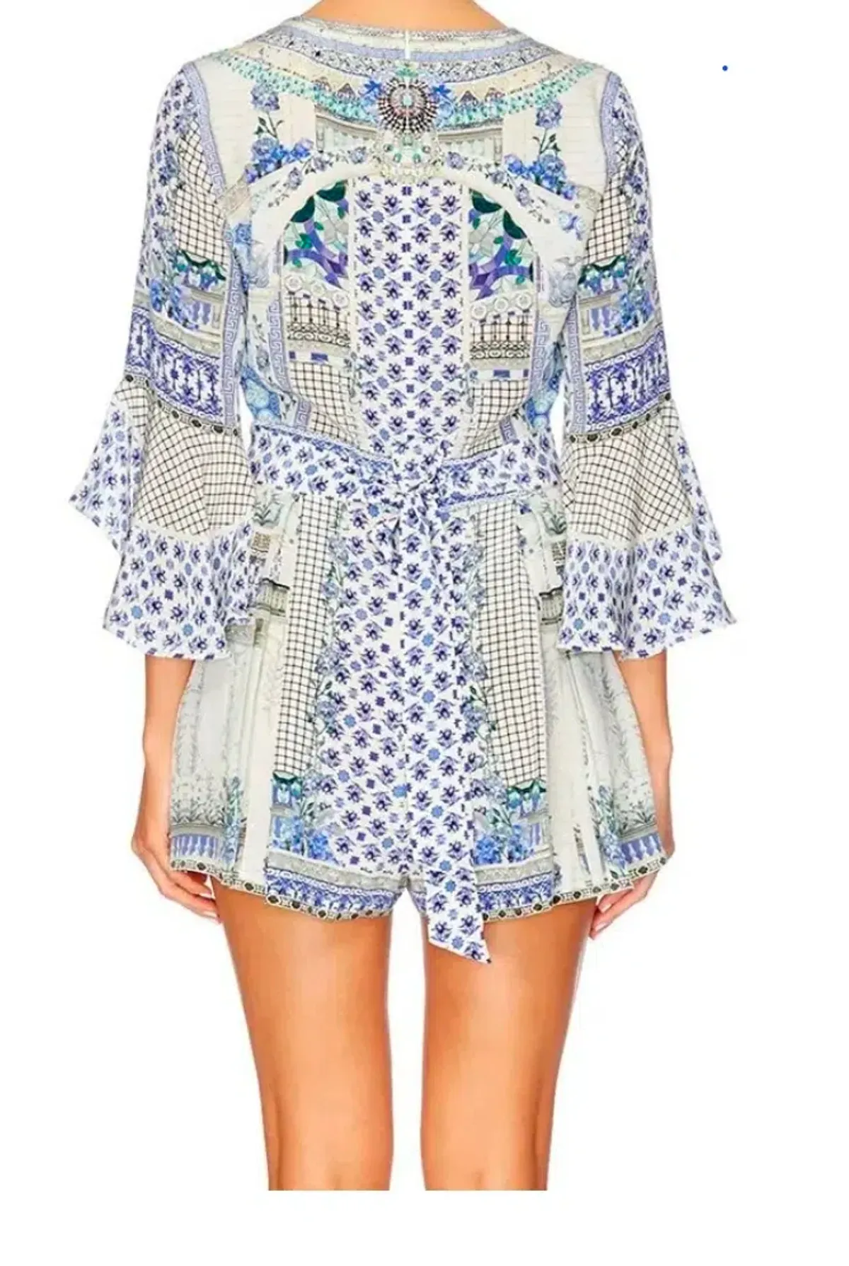 Camilla Salvador Summer Low V Neck Playsuit Blue Size Small - Image 3
