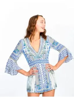 Camilla Salvador Summer Low V Neck Playsuit Blue Size Small for rent on The Volte - image 2