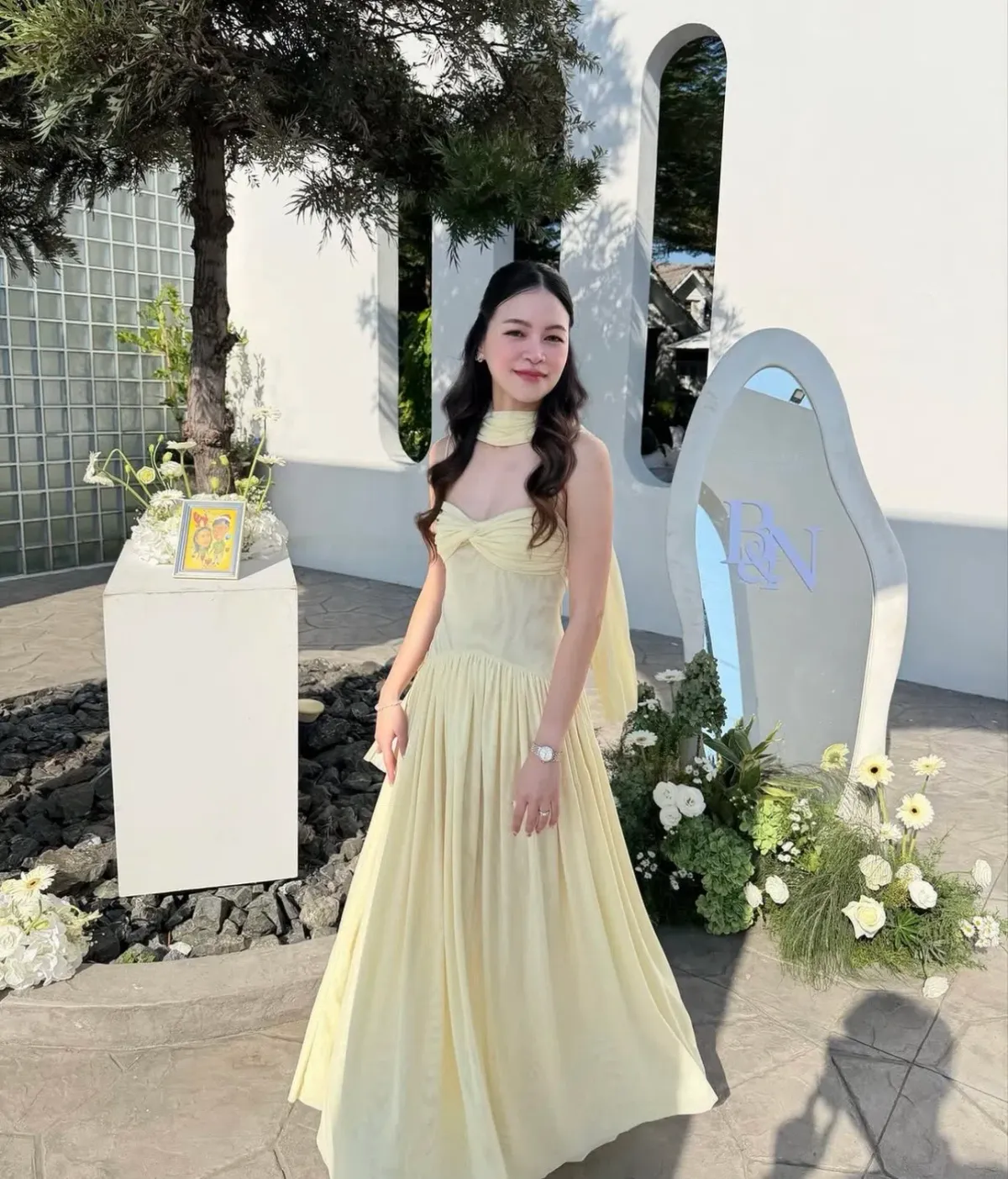 COCOSIN Muse Mesh Halter Gown S Butter Yellow - Image 3