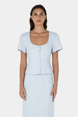 HANSEN + GRETEL Sellar Linen Top Baby Blue for rent on The Volte - image 1