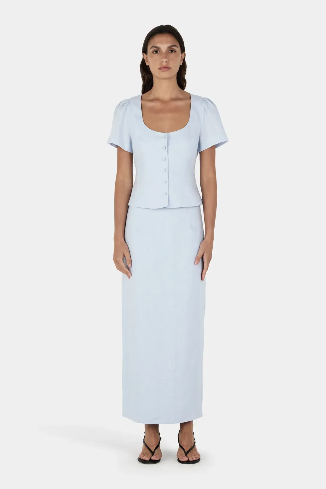 HANSEN + GRETEL Sellar Linen Top Baby Blue for rent on The Volte - main image