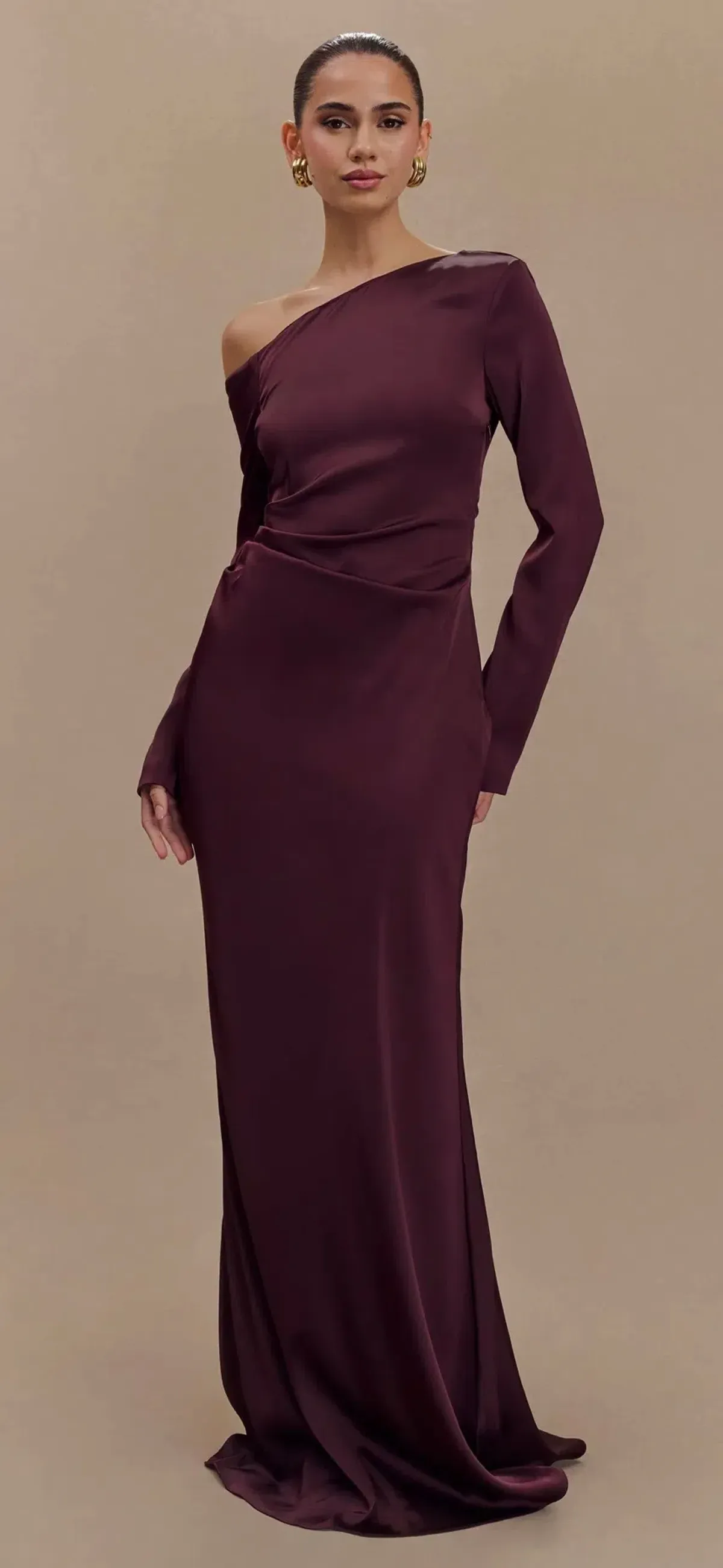MESHKI AVERY long sleeve maxi dress plum for rent on The Volte - main image