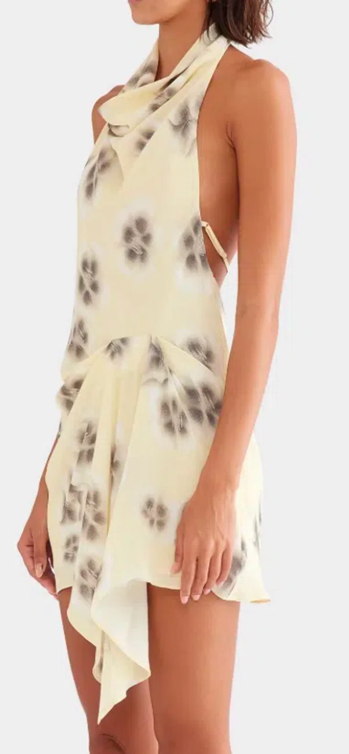 Venroy Draped Halted Mini Dress in Pale Yellow - Image 3