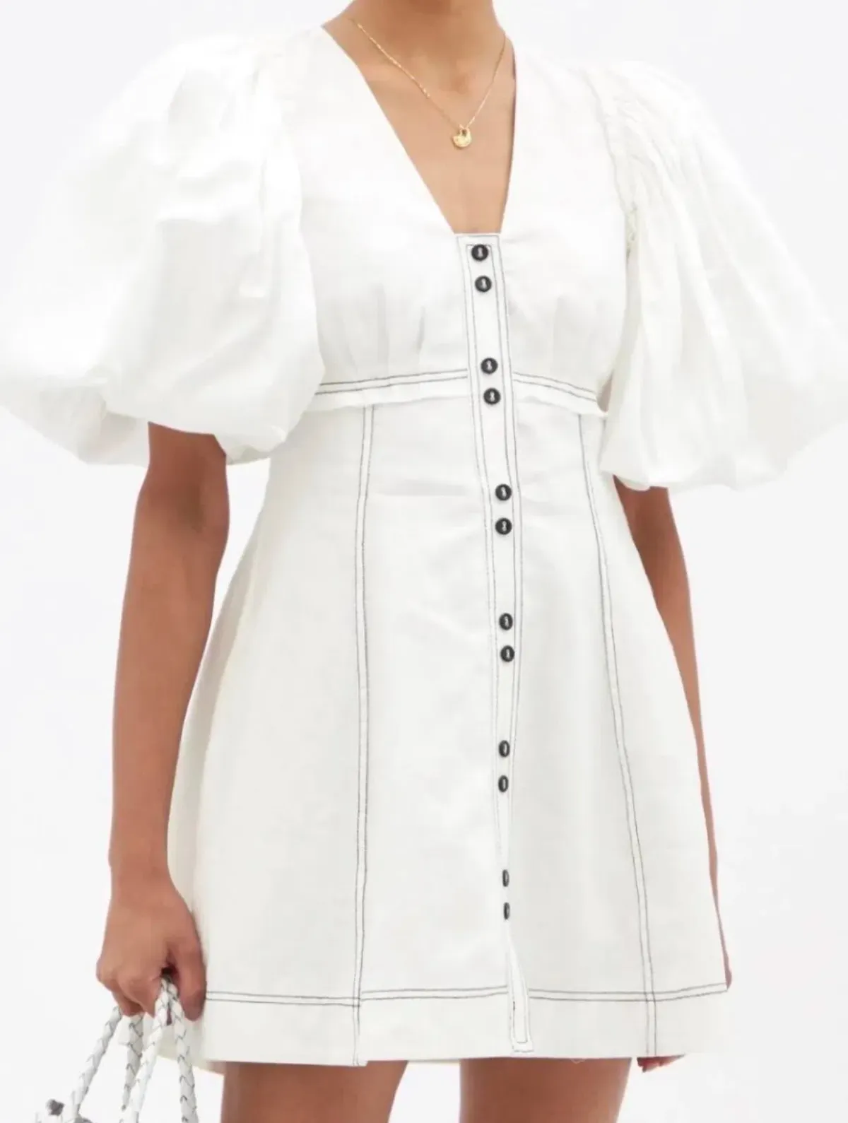Aje Cherished Puff Sleeve Linen Mini Dress – Ivory – Size 10 - Image 4