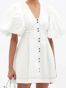 Aje Cherished Puff Sleeve Linen Mini Dress – Ivory – Size 10 for rent on The Volte - image 4