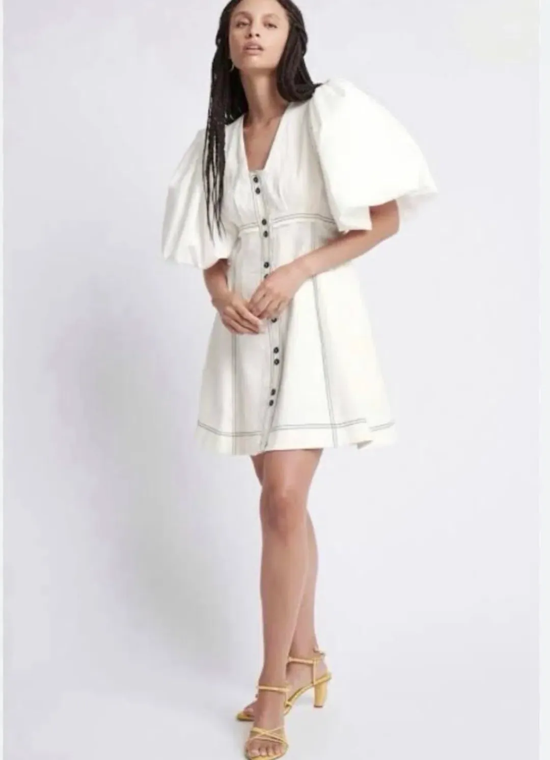 Aje Cherished Puff Sleeve Linen Mini Dress – Ivory – Size 10 for rent on The Volte - main image