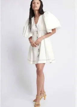 Aje Cherished Puff Sleeve Linen Mini Dress – Ivory – Size 10 for rent on The Volte - image 1