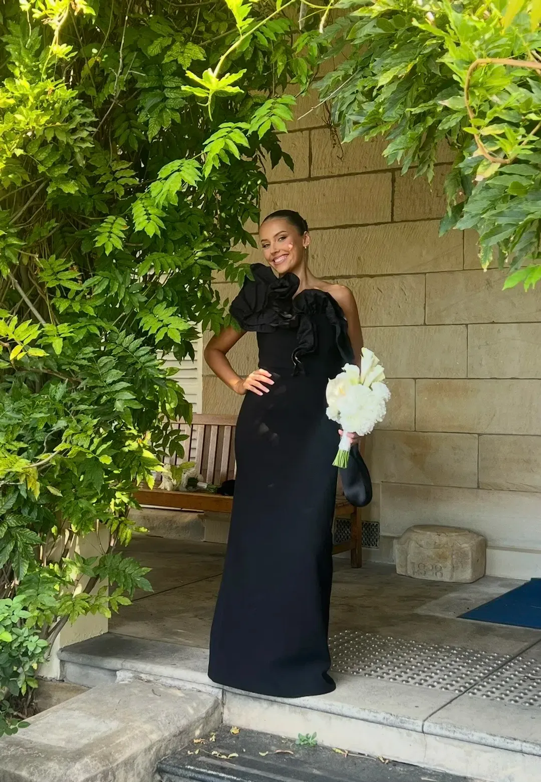 Rebecca Vallance one-shoulder black gown for rent on The Volte - main image