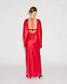 Lover Red Scoop Neck Long Sleeve Maxi Dress for rent on The Volte - image 2