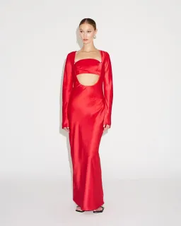 Lover Red Scoop Neck Long Sleeve Maxi Dress for rent on The Volte - image 1
