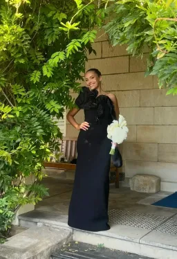 Rebecca Vallance one-shoulder black gown for rent on The Volte - image 3