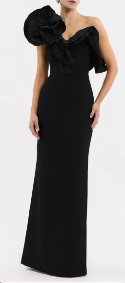 Rebecca Vallance one-shoulder black gown for rent on The Volte - image 1