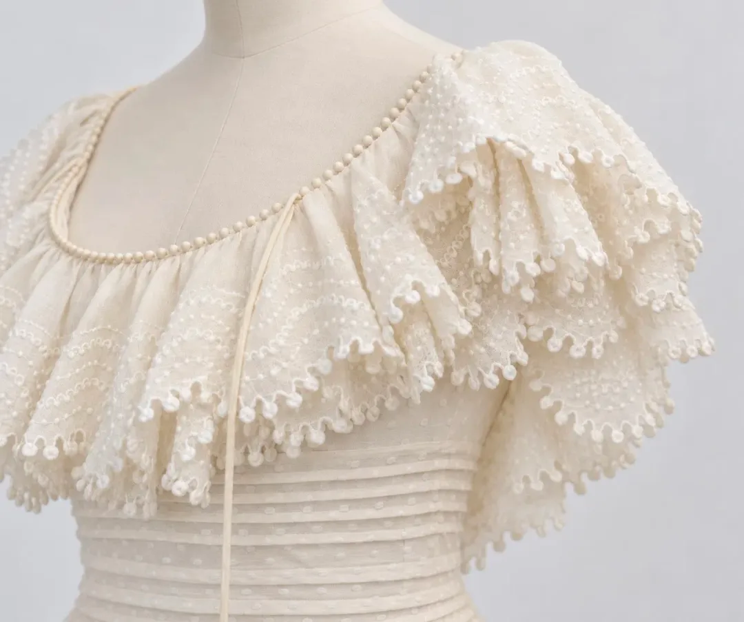 ZIMMERMANN Super Eight Off-The-Shoulder Ruffled Pleated Mini Dress – Ivory – Size 2 / AU 10 / 12 for rent on The Volte - main image