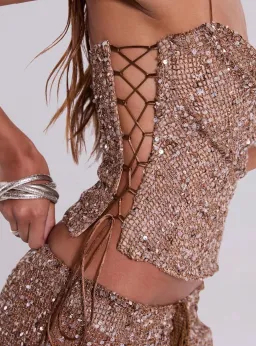 Golden nude sparkly set for rent on The Volte - image 2