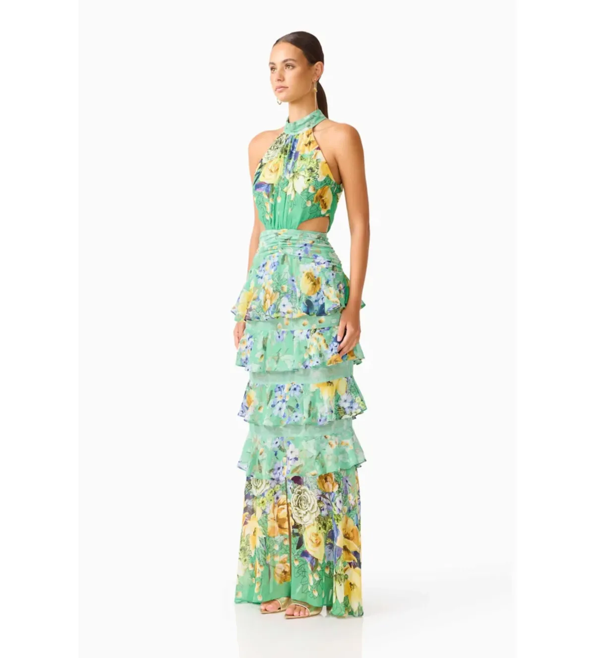 Elliatt Gardenia Halter Maxi Gown in Green Size M/AU10 - Image 2