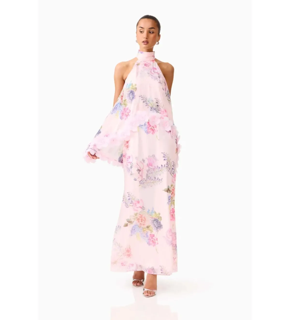 Elliatt Millie Tiered Gown in Pink Floral Size M/AU10 - Image 3