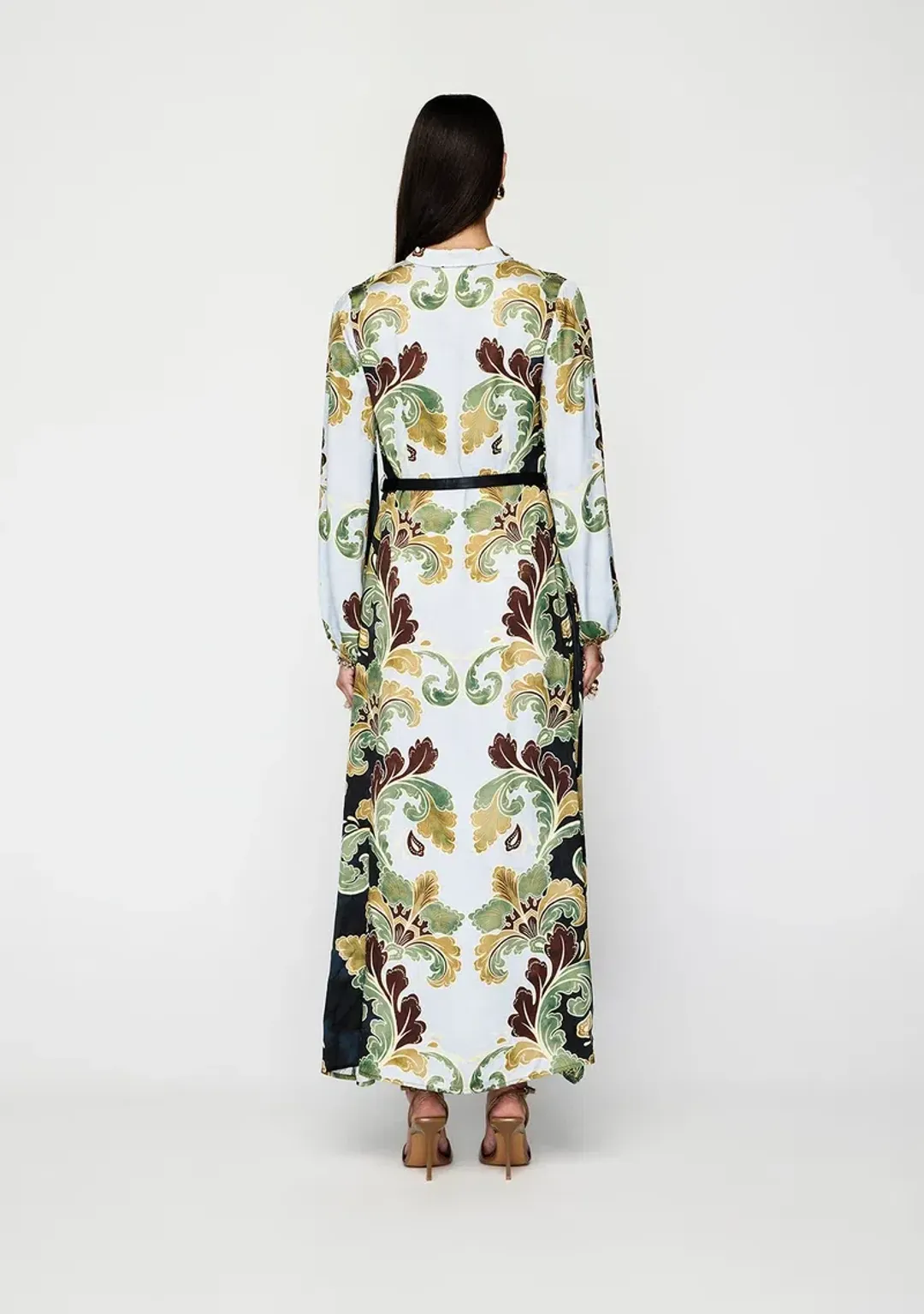 🌻MOS the Label Ivara Midi Dress - Size 14 AU - Satin Floral Green Maxi 🌻 for rent on The Volte - main image