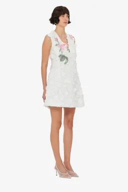 🌹Leo Lin Brianna V-Neck Embroidered Lace Mini Dress - Size 8 AU - White / Pink/ Floral 🌹 for rent on The Volte - image 2