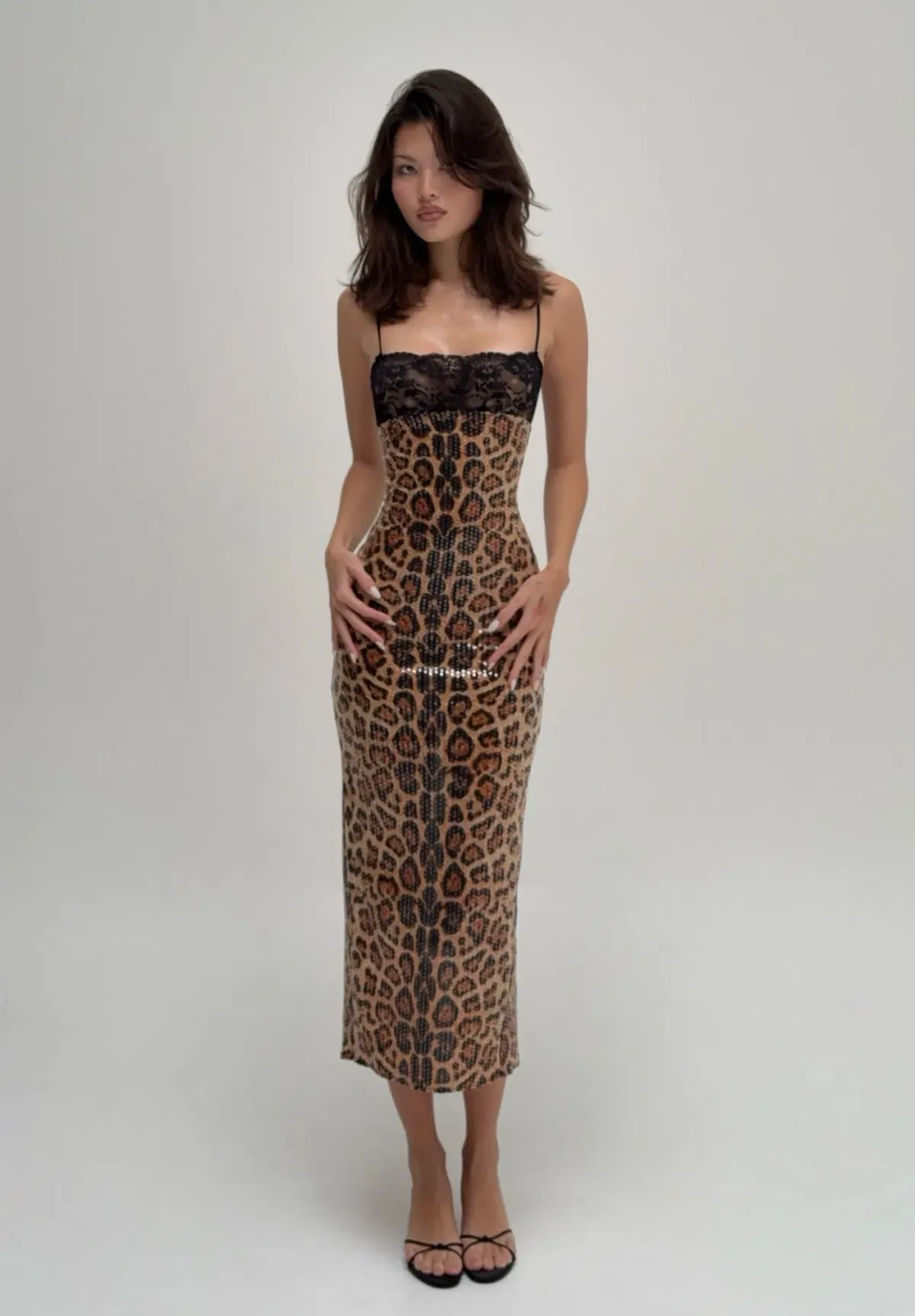 Malimarea Chui Sequin Midi Dress in Leopard Print Size L / AU 12 for rent on The Volte - main image
