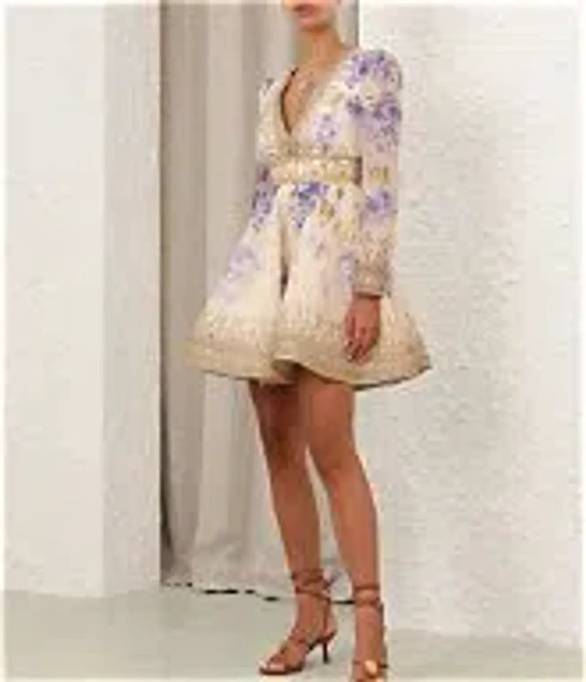 Zimmermann Dawning Plunge Mini Dress Lilac Floral Size 0/ AU 8 - Image 3