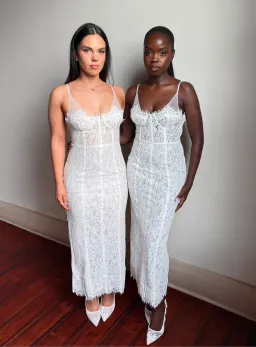Meshki Ottilie Lace And Mesh Midi Dress White Size 10 for rent on The Volte - image 1