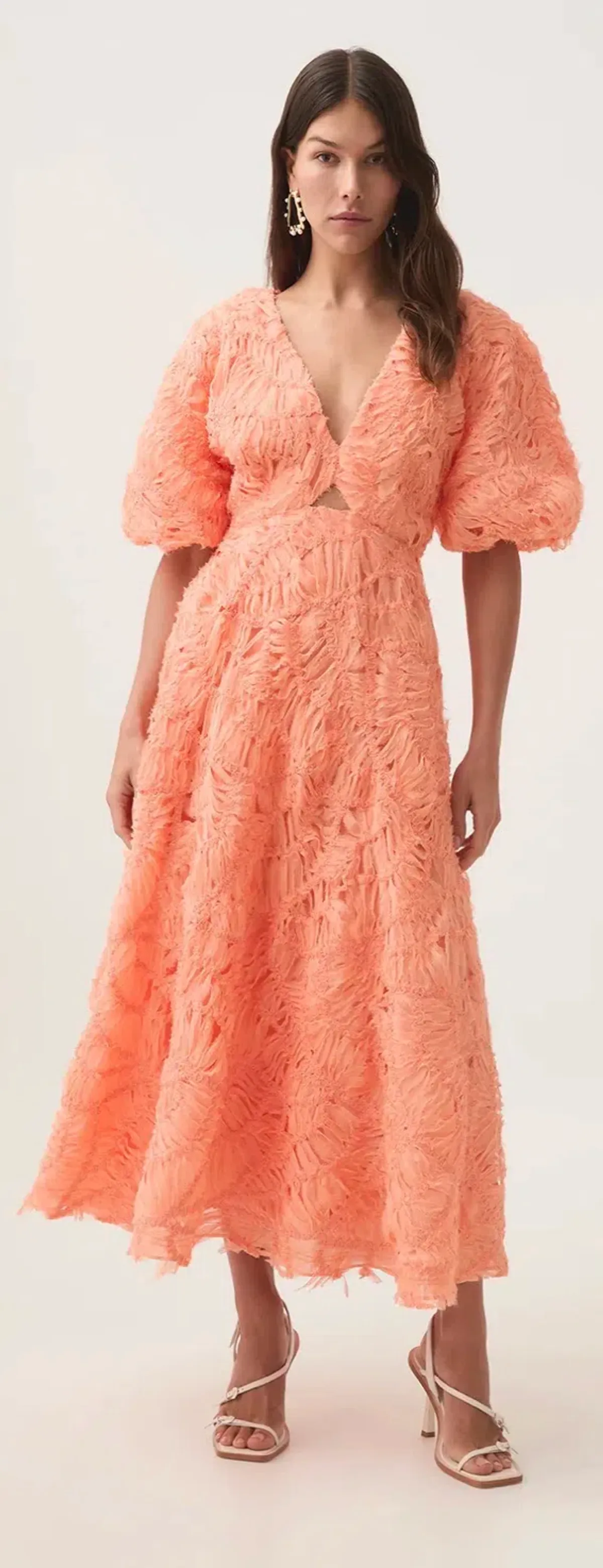 Aje floriential textured midi dress apricot size 10 - Image 1