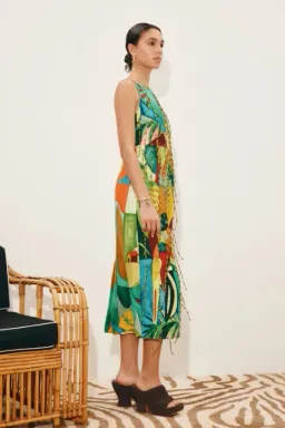 Alemais mokshini beaded fringe midi dress size 10 for rent on The Volte - image 4