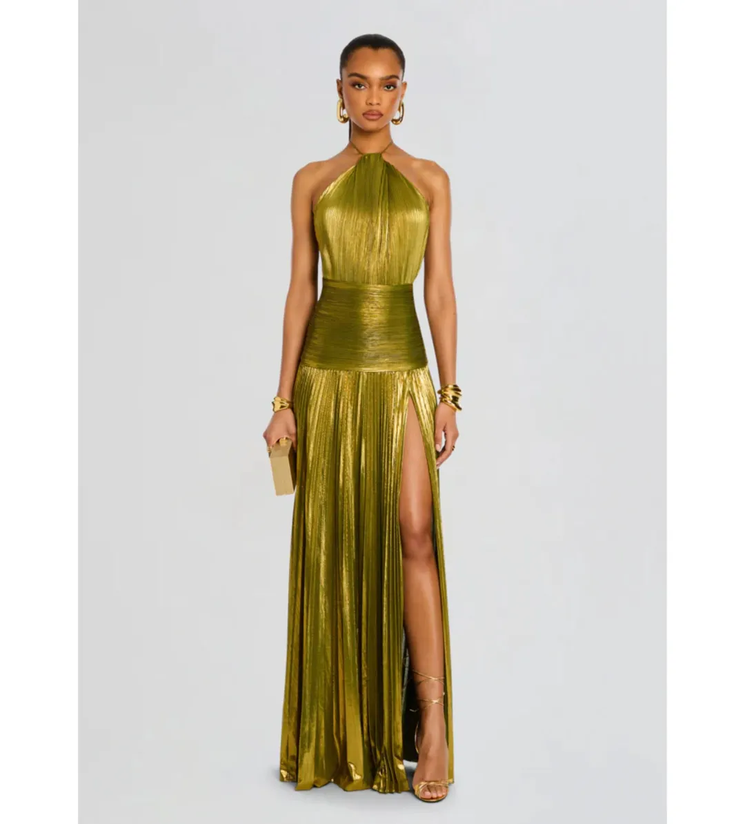 Retrofete Thalia Maxi Dress in Metallic Peridot Size S/AU8 for rent on The Volte - main image