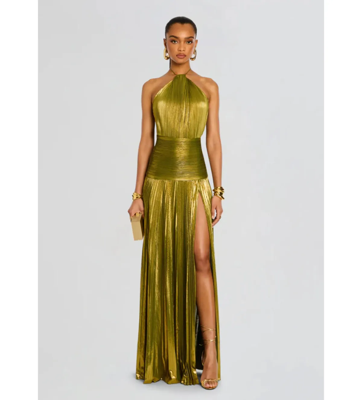 Retrofete Thalia Maxi Dress in Metallic Peridot Size S/AU8 for rent on The Volte - main image