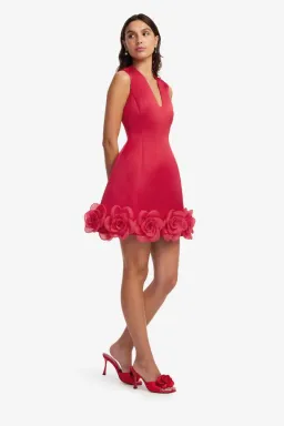 🥀 Leo Lin BREE V neck mini dress - Size 6 - Scarlett Red Floral outfit 🥀 for rent on The Volte - image 1