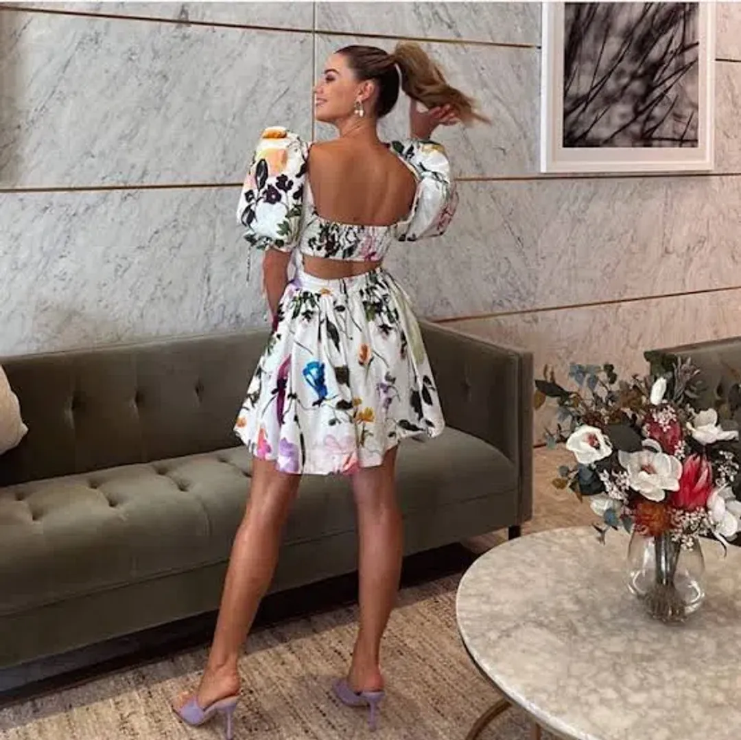 AJE DRIFT PUFF SLEEVE MINI DRESS BOTANIC FLORAL | Size AU 14 UK 14 US 10 for rent on The Volte - main image