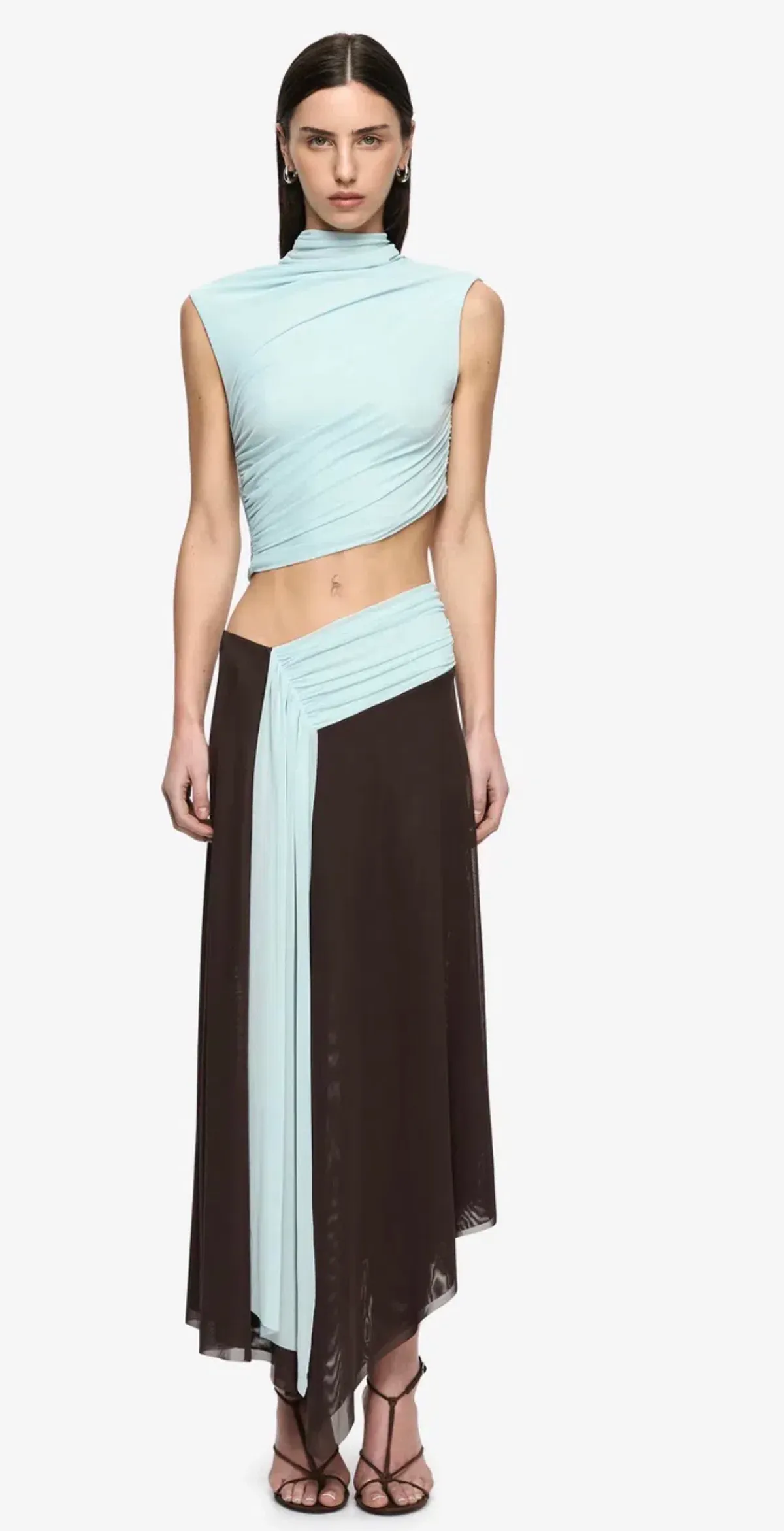 Bec & Bridge - Conni Asym Midi Dress in Arctic Blue/Dark Chocolate for rent on The Volte - main image