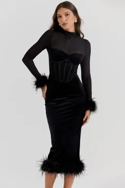 House of CB Lianna Black Velvet Midi Dress for rent on The Volte - image 3
