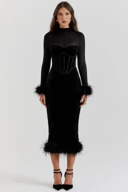 House of CB Lianna Black Velvet Midi Dress for rent on The Volte - image 1