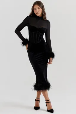 House of CB Lianna Black Velvet Midi Dress for rent on The Volte - image 2