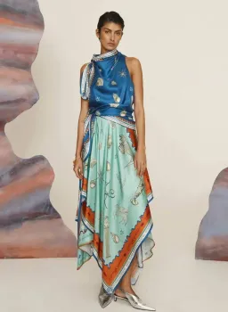 ALEMAIS Surrealist Summer Scarf Midi Dress Size 8 for rent on The Volte - image 1