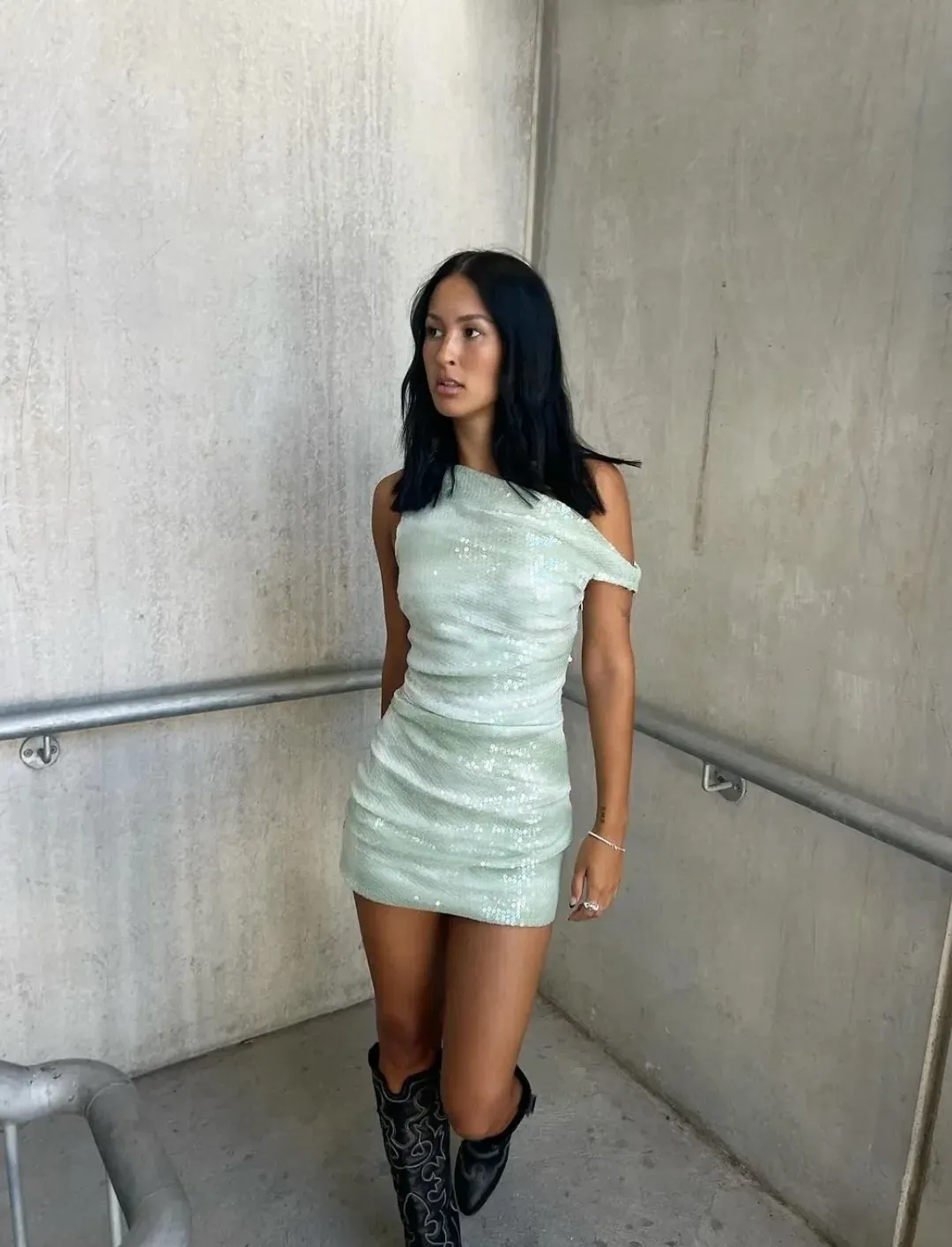 Bec and Bridge Brydie Asym Mini in Mint Ombre Size 8 for rent on The Volte - main image