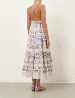 Zimmermann Solstice Tiered Lace Midi Dress in Lilac Purple Watercolour Floral Size 8 / Size 0 for rent on The Volte - image 3