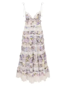 Zimmermann Solstice Tiered Lace Midi Dress in Lilac Purple Watercolour Floral Size 8 / Size 0 for rent on The Volte - image 4