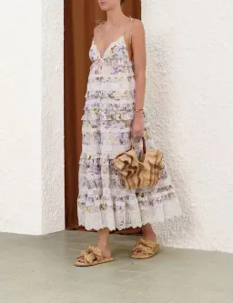Zimmermann Solstice Tiered Lace Midi Dress in Lilac Purple Watercolour Floral Size 8 / Size 0 for rent on The Volte - image 5