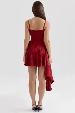 House of CB Lola Wine Jacquard Satin Draped Mini Dress — XS Bigger Cup for rent on The Volte - image 3