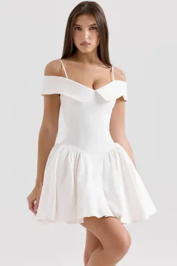 House of CB Elida White Twill Off-Shoulder Mini Dress — XS Bigger Cup for rent on The Volte - image 1
