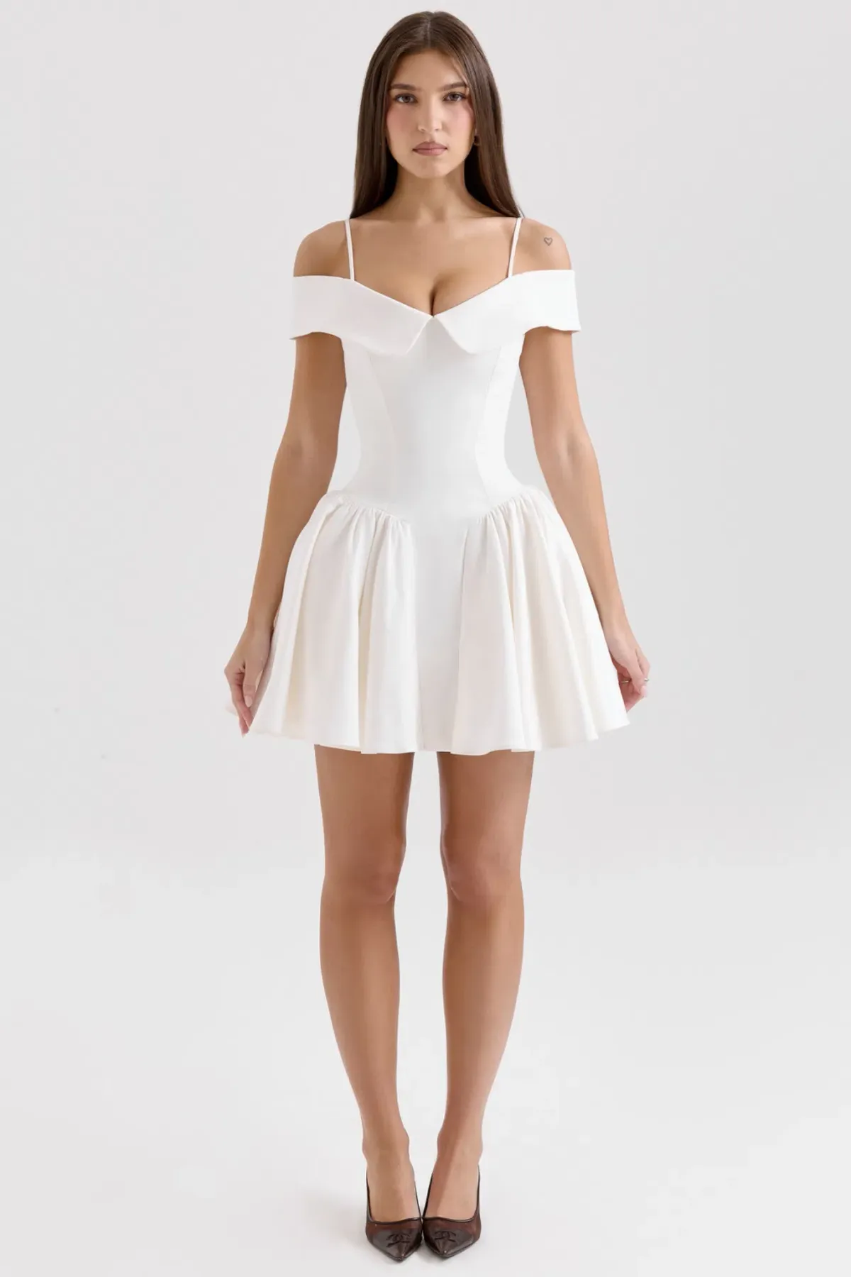 House of CB Elida White Twill Off-Shoulder Mini Dress — XS Bigger Cup - Image 3