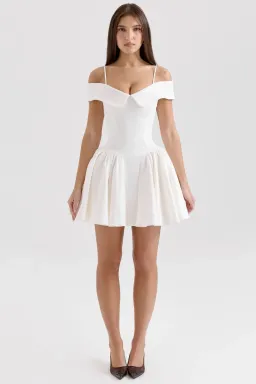 House of CB Elida White Twill Off-Shoulder Mini Dress — XS Bigger Cup for rent on The Volte - image 3