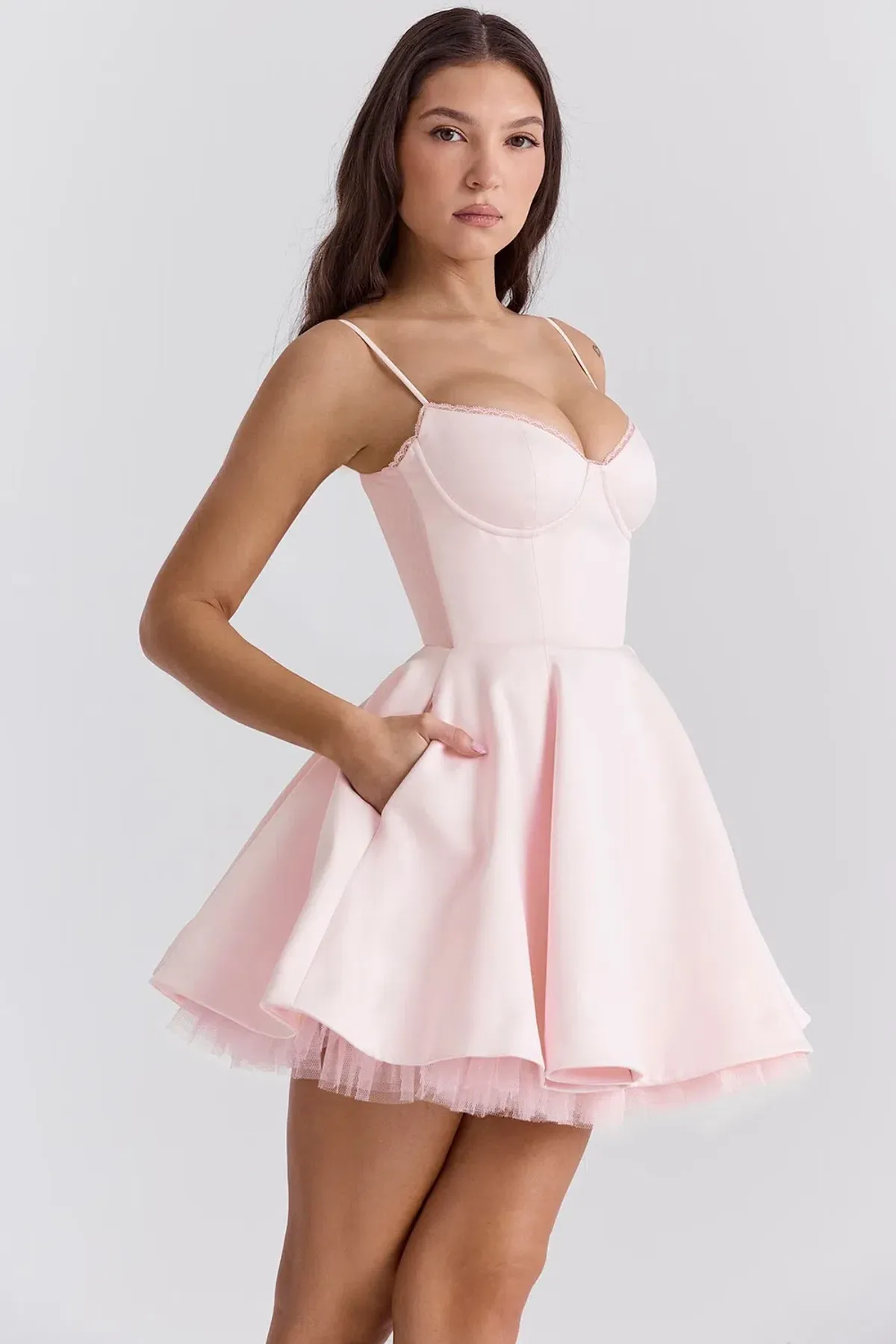 House of CB Minimoiselle Pink Satin Mini Dress - Image 2