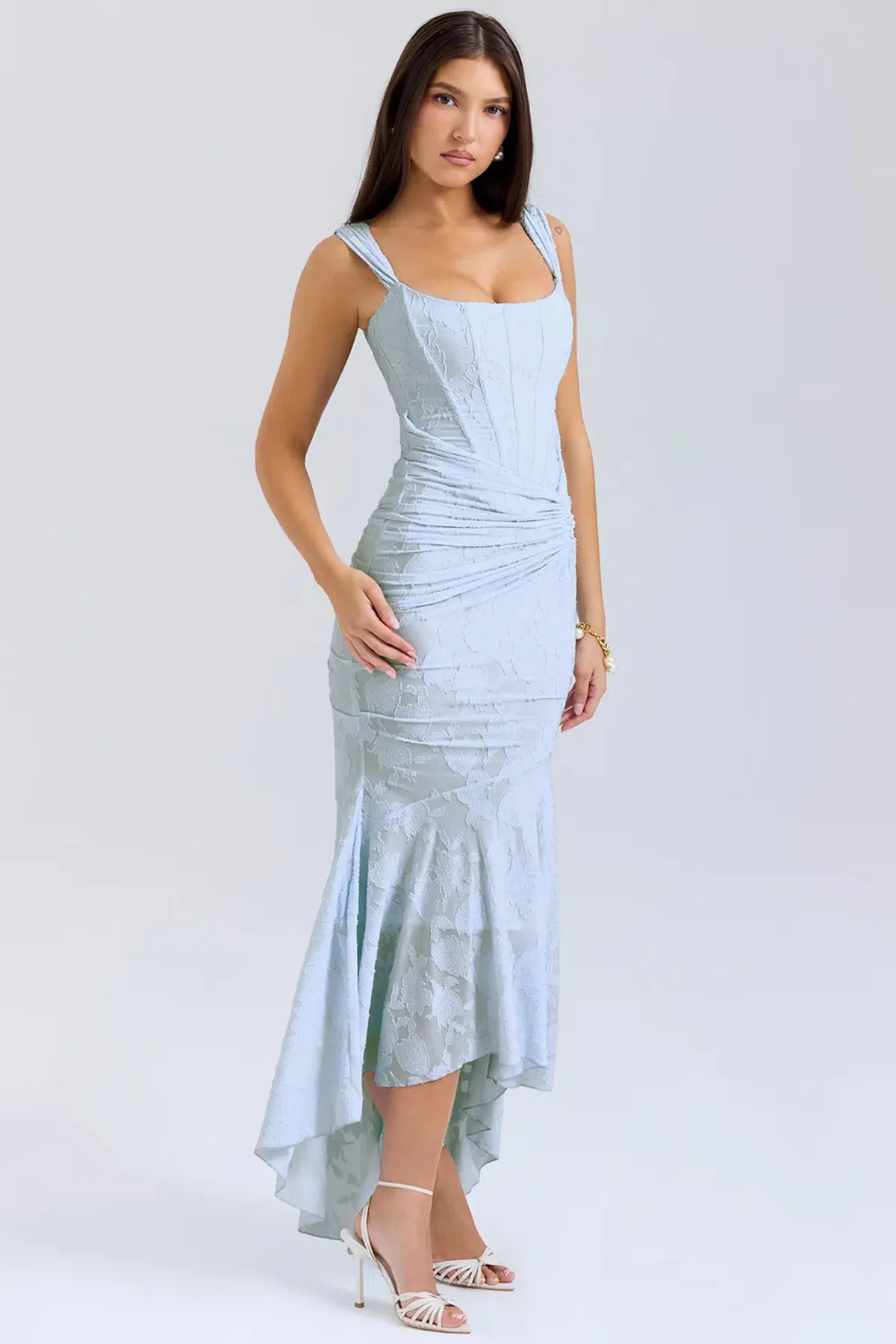 Cesca Light Blue Floral Jacquard Midi Dress XXS House of CB - Image 2
