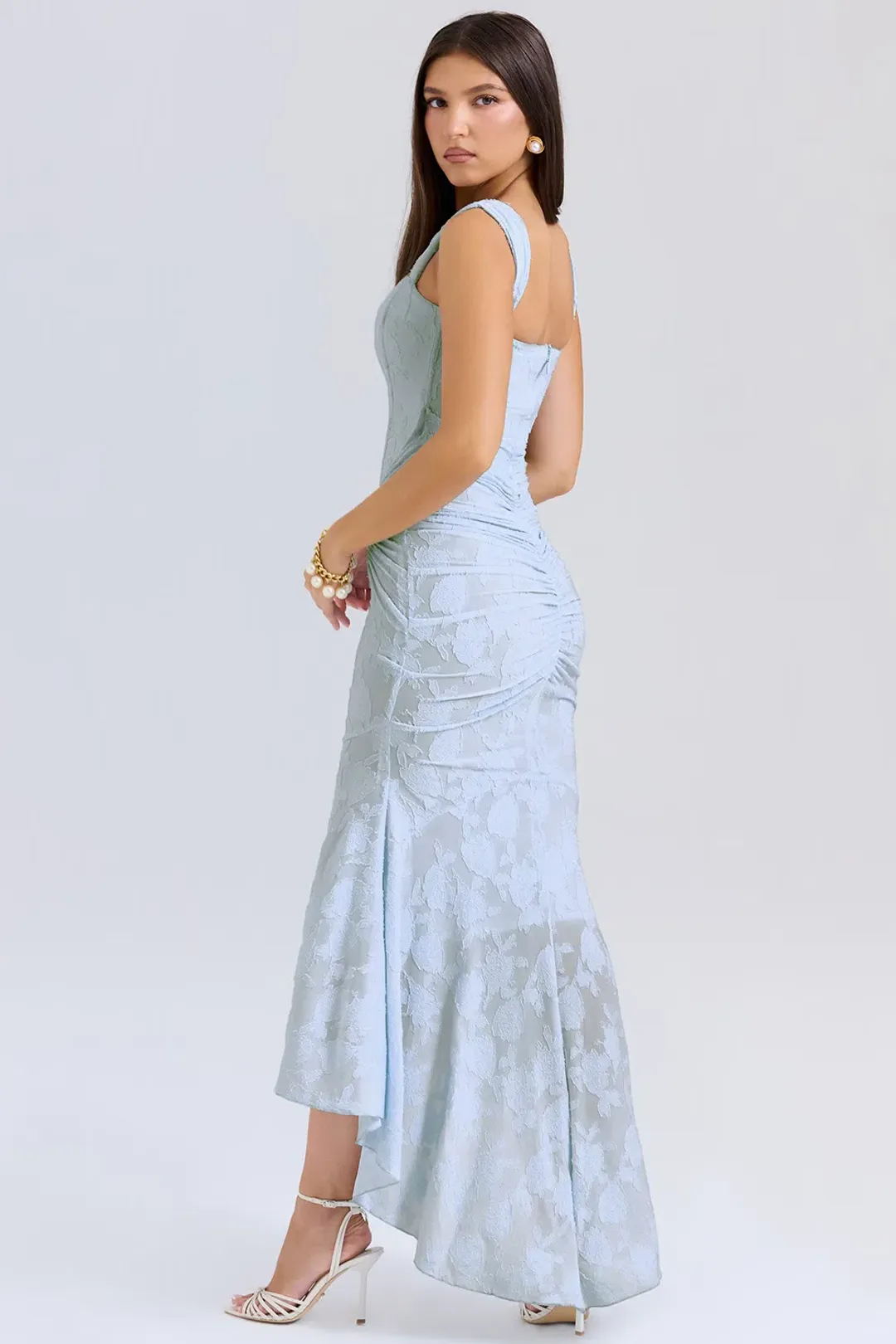 Cesca Light Blue Floral Jacquard Midi Dress XXS House of CB for rent on The Volte - main image